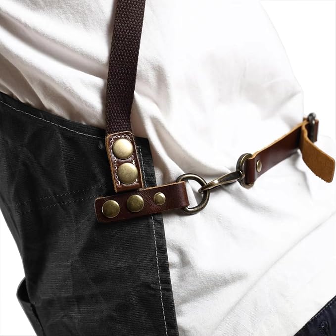 Midkit Utility Apron Adjustable Cross-Back Straps Multi-Use Portable 8oz Waxed Canvas Aprons With 5 Tool Pockets Fits M- 3XL