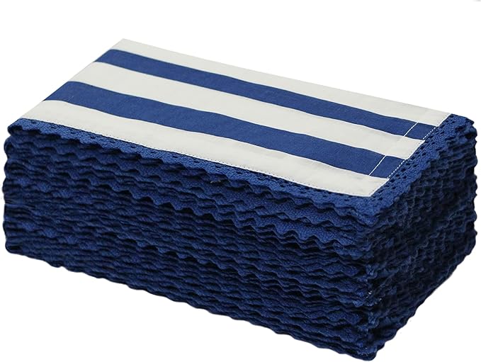 COTTON CRAFT Cloth Napkin - Set of 12 Pure Cotton Slub Elegant Lace Trim Everyday Dinner Napkins - Birthday Party Holiday Table Xmas Festive Gift - Thick Absorbent Washable Reusable Napkin -18x18 Blue