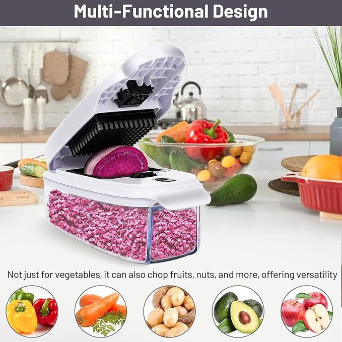 Veggie Chopper –13 in 1 Onion Chopper · Vegetable Chopper with Container · Pepper Chopper · Vegetable Slicer – Kitchen Gadget & Home Essentials (White & Black)