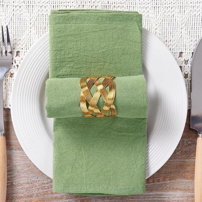 MLMC 8 Pack Sage Green Cloth Napkins Rustic Washable Cotton Linen Napkins Set of 8 17"x17" Reusable Dinner Napkins Cloth for Wedding Bridal Shower Party Table Decor