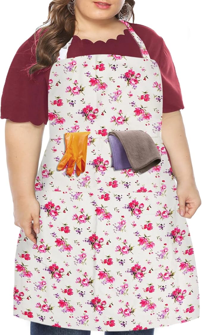 LOLOMLO Oversize Canvas Cotton Apron, Extra Large Aprons with Long Strap, Adjustable Neck Tear Resistant Plus Size aprons