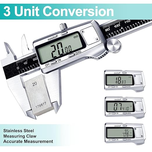 Kynup Digital Caliper, Caliper Measuring Tool, Micrometer Dial Vernier Caliper Digital, Full Turn Off, Stainless Steel, Switch from Inch Metric Fraction, Black(6Inch/150MM)