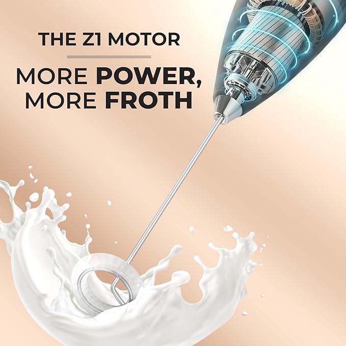 Zulay Kitchen Powerful Milk Frother Wand - Ultra Fast Handheld Drink Mixer - Electric Whisk Foam Maker for Coffee, Lattes, Cappuccino, Matcha & Creamer - Iridescent Blue