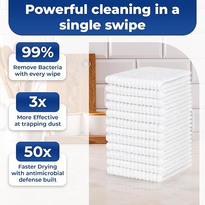 DAN RIVER 100% Cotton Bar Mop, 16x19 inches, Pack of 12, 350 GSM, White - Super Absorbent Multi-Purpose Cleaning Towels for Home, Bar, Kitchen, Restaurants, Mopping Floor, Offices, and Commercial Use