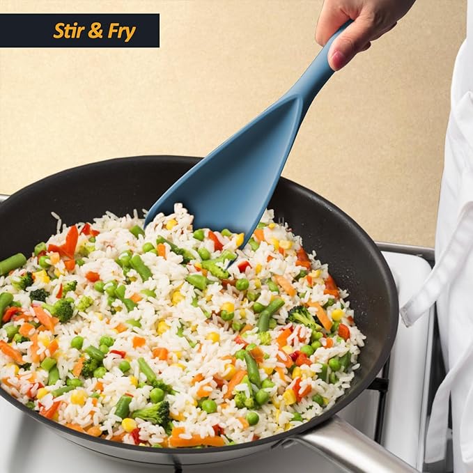 Silicone Spatula Spoon, Great for Both Cooking and Serving Durable BPA-Free Matte Black Silicone, Seamless Design, Safe for Nonstick Cooking Surfaces, 2-Pcs, Starry Blue