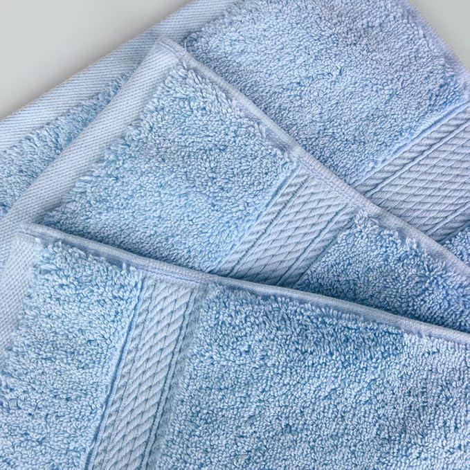 SUPERIOR Egyptian Cotton Pile 3 Piece Towel Set, Includes 1 Bath, 1 Hand, 1 Face Towel/Washcloth, Ultra Soft Luxury Towels, Thick Plush Essentials, Guest Bath, Spa, Hotel Bathroom, Light Blue