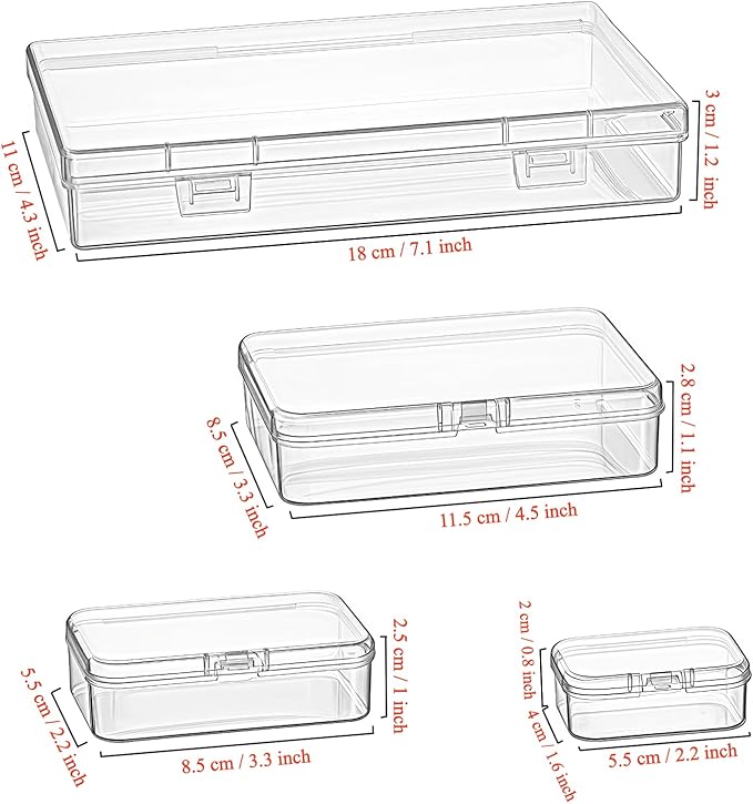 Goodma 24 Pieces Mixed Sizes Rectangular Empty Mini Clear Plastic Organizer Storage Box Containers with Hinged Lids for Small Items and Other Craft Projects