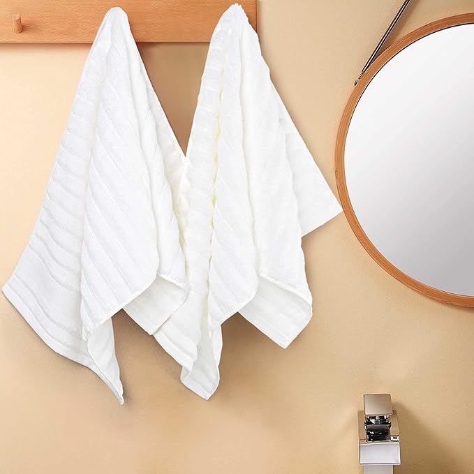 Jacquotha Luxurious 4-Pack Ribbed Striped Hand Towels (White) – Hotel & Spa Premium Cotton Face Towels 13” x 29”, Soft and Quick Drying 470 GSM