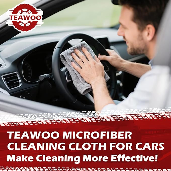 TEAWOO Microfiber Cleaning Cloths Bulk Pack-15 Pack, Microfiber Towels Bulk, Towels for Cars, Cleaning Rags Gray (12x12 inches)
