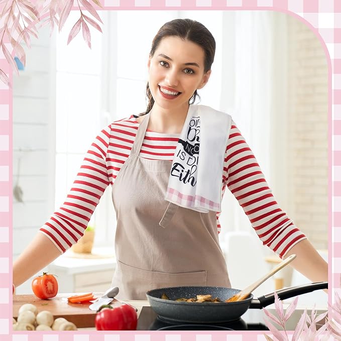 Bencailor 6 Pcs Pink White Kitchen Towels Do Not Make Me Poison You Decorative Sets Dish Towels Absorbent Fast Drying Hand Tea Vintage Hanging Reusable Cleaning Dishcloths for Cooking Farmhouse