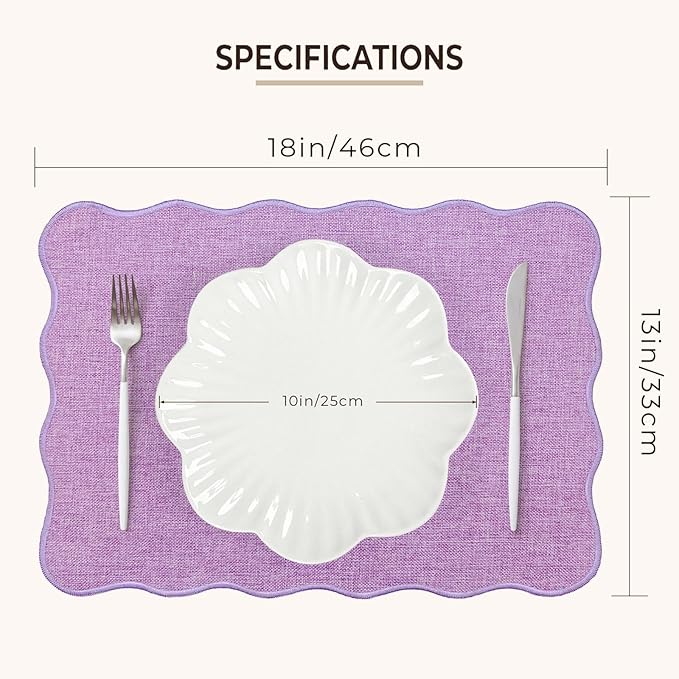 AHHFSMEI Faux Linen Placemats Set of 6 Heat Resistant Non-Slip Stain Proof Table Mats for Kitchen Dining Elegant Decor Place Mats (Purple)