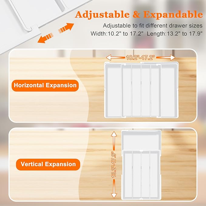 Spaclear Expandable Large Silverware Organizer - BPA-Free Utensil Organizer for Kitchen Drawer, Adjustable Silverware Drawer Organizer Flatware Cutlery Tray for Spoons Forks Knives,10.2"-17.2" Wide
