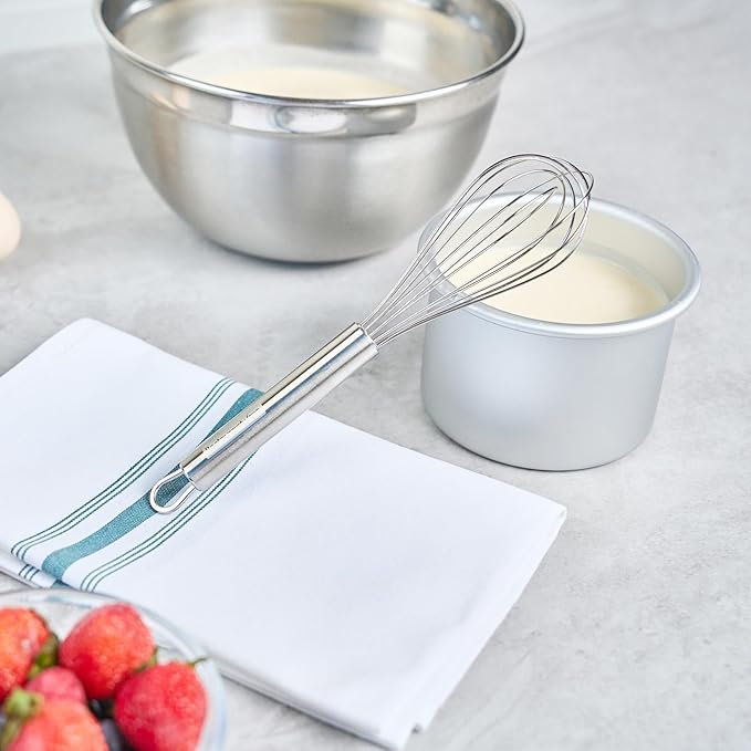Restaurantware 9 in Stainless Steel Wire Whisk - German Standard Kitchen Balloon Whisk with Ergonomic Handle, Dishwasher Safe - Durable French Whisk for Cooking, Mixing Thick Batter and Sauce