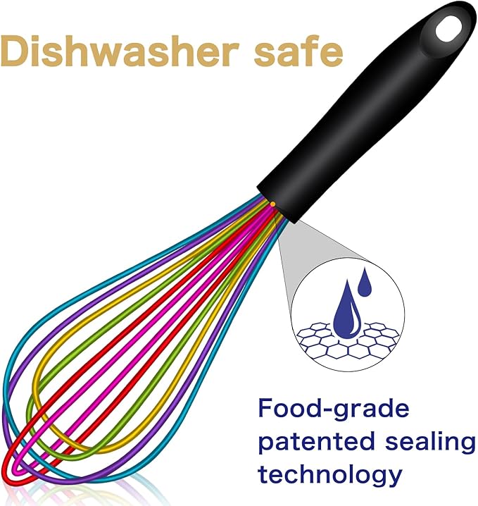 OYV Dishwasher Safe Colorful Silicone Whisk, Sealed Waterproof Design Set of 3, Professional Kitchen Whisks for Cooking Non-Scratch, Silicone & Stainless Steel Whisk, Heat Resistant Balloon Egg Beater