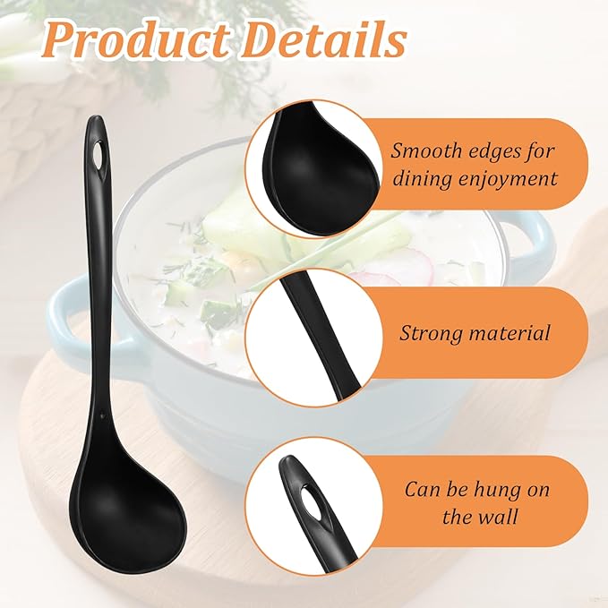 JIEYAO 60 Pack 9 Inch Plastic Ladle Spoons, Long Handle Black Serving Spoons Disposable Soup Ladle Serving Utensils for Sauce Chili Salad Catering Buffet Party Restaurant