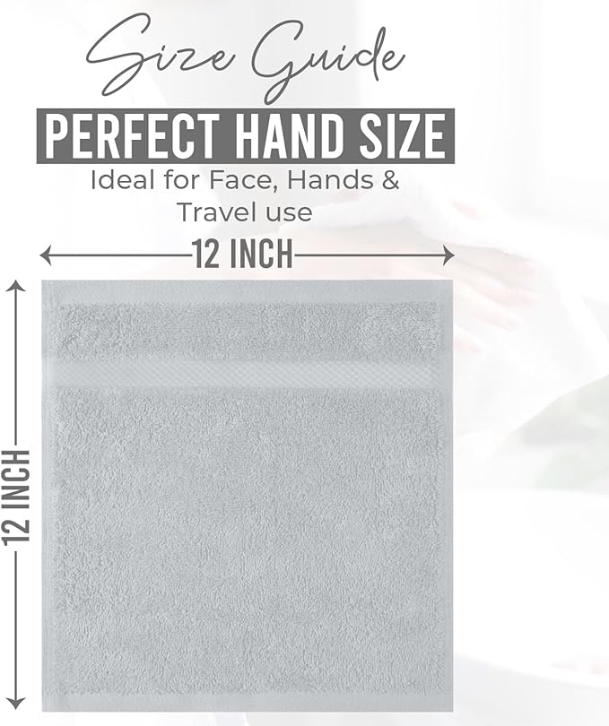 DAN RIVER 12-Pack Premium 100% Cotton Highrise Face Towels for Bathroom - Reusable Face Wash Cloths for Showering 12x12 Inches - 550 GSM Super Soft & Absorbent Luxury WashCloths for Body, Spa & Gym