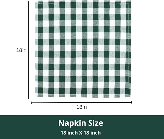 PurpleEssences Buffalo Plaid Cloth Napkins - Mitered Corners - Spring Easter Summer - Gingham Check Dinner Napkin - Set of 12-100% Cotton - 18x18 Inch - Reusable Washable - Forest Green and White