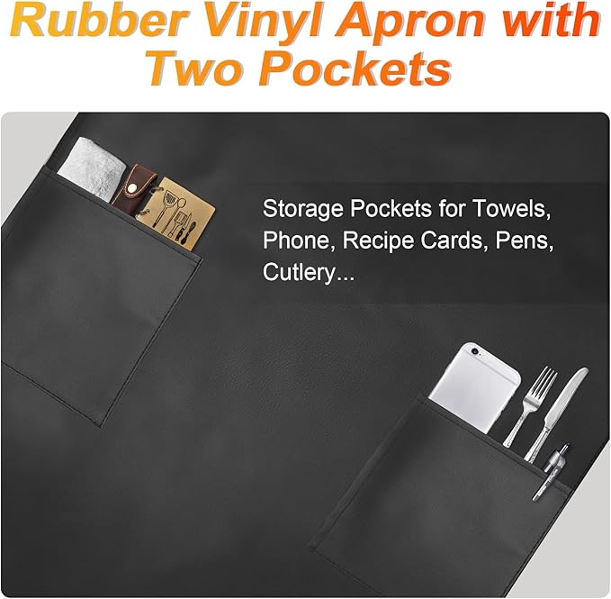 Gotega Waterproof Rubber Vinyl Apron Adjustable Dishwasher Apron - Apron for Women Men Heavy Duty Work Apron
