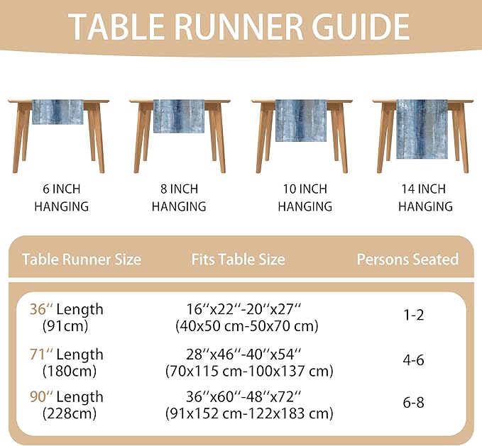 Blue Grey Long Table Runners Modern Art Farmhouse Linen Table Runners Dresser Scarves Retro Rustic Style for Party Kitchen Dining Table Coffee Holiday Party Decor (13"x108")