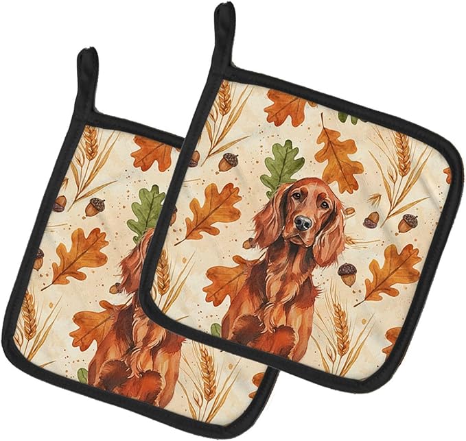 Caroline's Treasures Irish Setter Heirloom Fall Pair of Pot Holders Pair 7.5x7.5 Quilted Insulated Hot Pads Decorative Kitchen Gift Made in USA