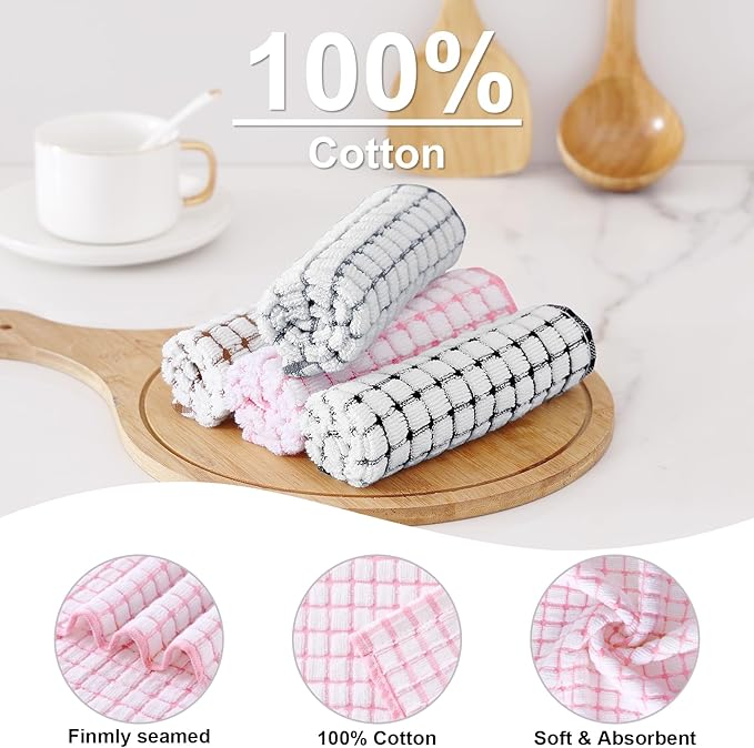 Kitinjoy Cotton 8 Pack Terry Kitchen Towels, 16 x 25 Inches Super Soft and Absorbent Dish Towels, Quick Drying Hand Towels for Kitchen Drying, Mix Color