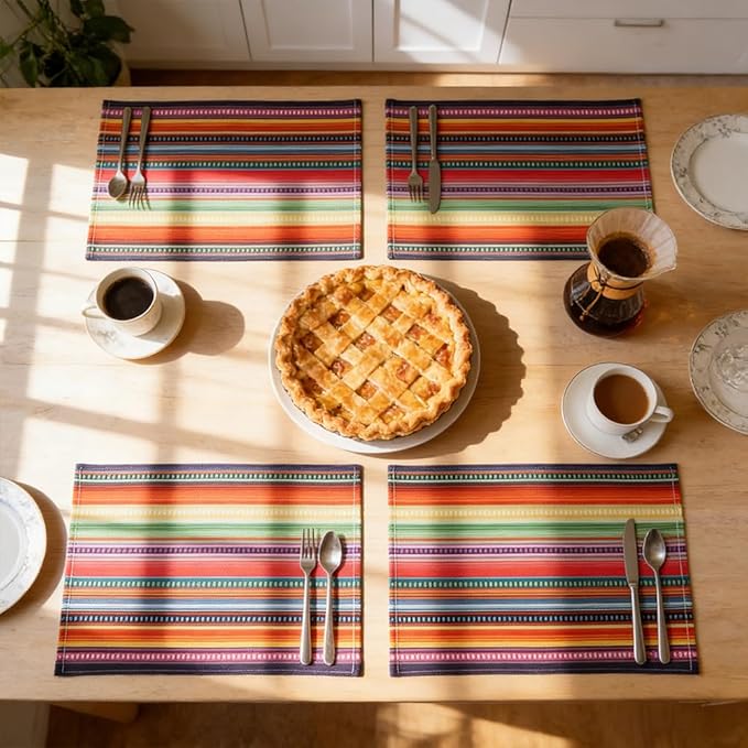 Cinco De Mayo Fiesta Placemats Set of 4, Dining Table Placemats, Linen Place Mats for Mexico Fiesta Taco Party, Table Mats, Placemat Cinco De Mayo Party Supplies Favors Decorations -12x18 Inch