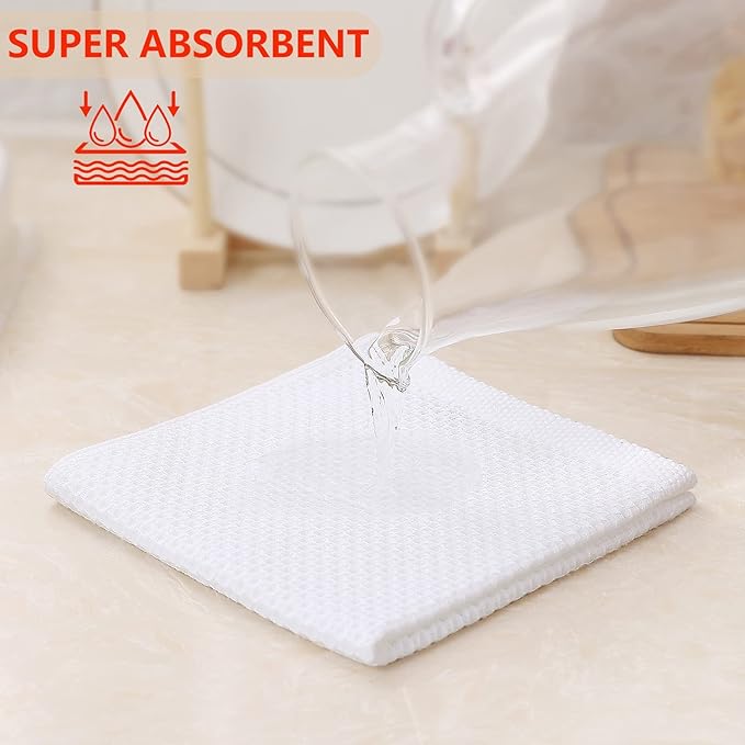 Kitinjoy 100% Cotton Kitchen Dish Cloths (12 X 12 Inches, White), 12 Pack Waffle Weave Ultra Soft Absorbent Dish Towels for Drying Dishes Quick Drying Kitchen Towels Dish Rags
