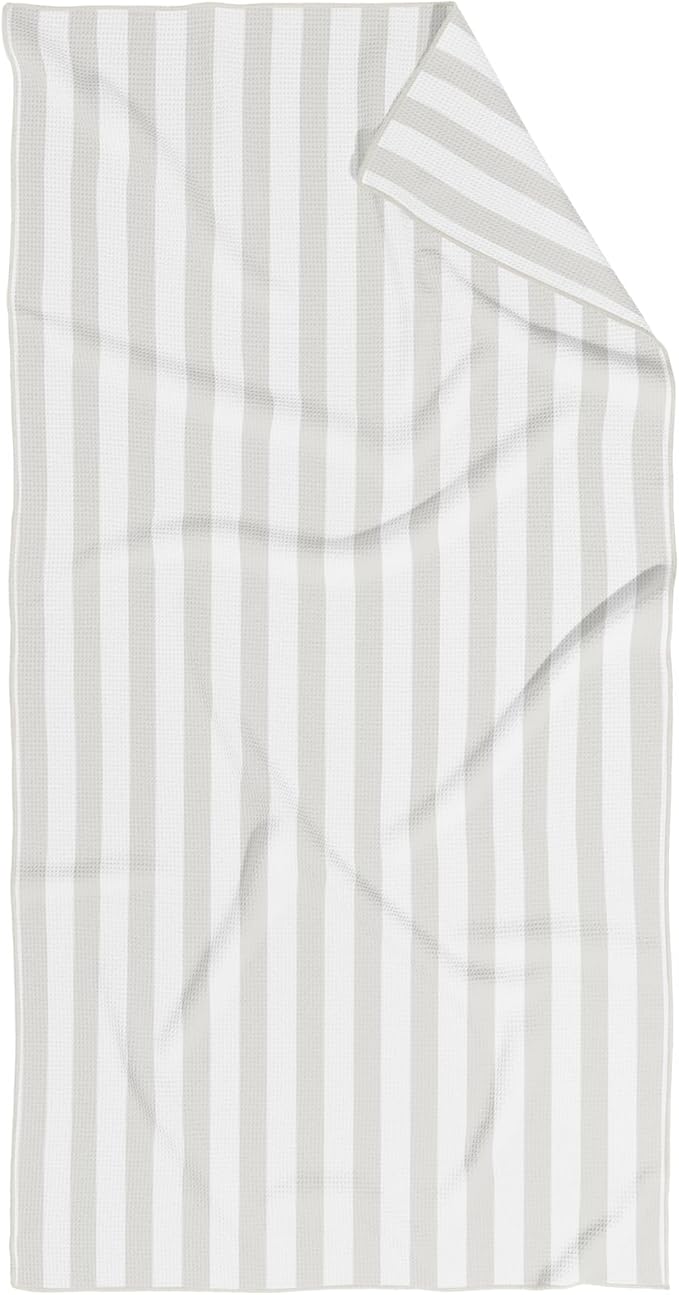 HALL & PERRY Kitchen Tea Towel, Ultra Soft, Quick Dry Microfiber Dish Cloths - 18"x30" Premium Quality Waffle Towel - Stripes and Plaid, Taupe (1, Mia)