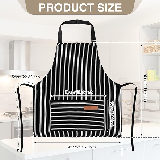 3 Pack Stripes Kids Apron, Adjustable Kids Cooking Aprons with 2 Pockets, Cute Chef Baking Aprons for Boys and Girls