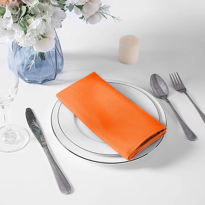 Cloth Napkins 17x17 inch Washable Polyester Dinner Napkins Soft Table Napkins for Wedding Party Dining Banquet(Orange,12PCS)