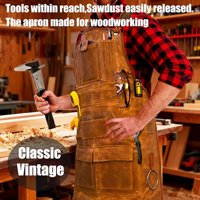20-Pocket Heavy-Duty Waxed Canvas Work Apron – Fully Adjustable, Vintage Style Tool Organizer