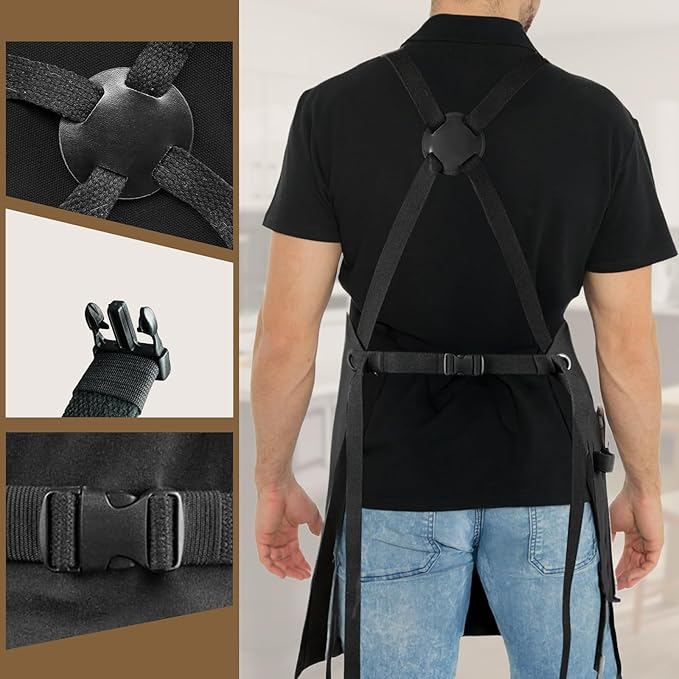 Professional Work Chef Apron for Men Women, Duty Water-Resistant Cotton Canvas, Durable Adjustable, Cooking BBQ