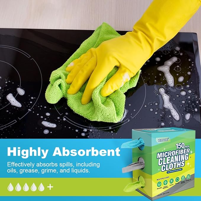 UNIMADE Microfiber Cleaning Cloth, 150 Pack Reusable Paper Towels Microfiber Towels for Cars Lint Free Washable Tissues Shop Rags with Dispenser Box for Home Kitchen Automotive, 11"x 9", Multicolor