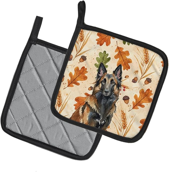 Caroline's Treasures Belgian Tervuren Heirloom Fall Pair of Pot Holders Pair 7.5x7.5 Quilted Insulated Hot Pads Decorative Kitchen Gift Made in USA