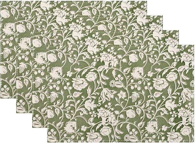 Floral Placemats 12x18 Inch Set of 4, Flower Print Linen Table Place Mat Neutral Vintage Decoration Washable Table Mats Sage Green Floral Decorative Linen Fabric Table Mat for Dining Table