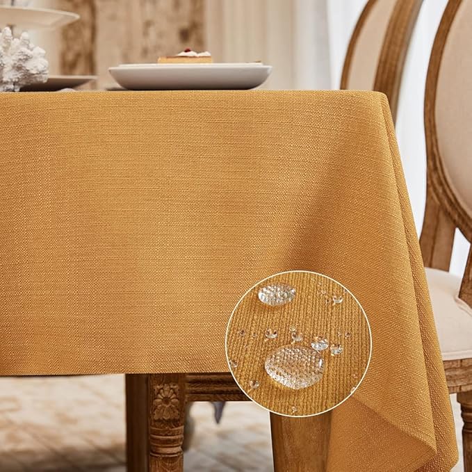 BALCONY & FALCON Square Tablecloth - Small Waterproof Table Cloth, Wrinkle Resistant Table Cover Linen Fabric Tablecloths for Dining Kitchen Halloween and Outdoor Decoration (Golden, 47"x47")
