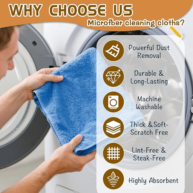 8 Pcs Highly Absorbent Microfiber Cleaning Cloth, 15.75"x15.75" Large Washable Reusable Microfiber Towel for House Floor Kitchen Car Window, Lint and Streak Free