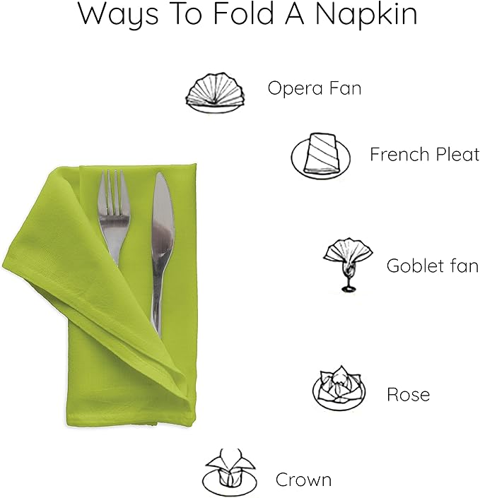 Encasa XO Lime Green Cloth Napkins Set of 6, 17"x17" | Solid Color Cotton Dinner Napkins | Washable & Reusable Wedding Napkins for Holiday Dinners, Party, & Everyday Table Decor