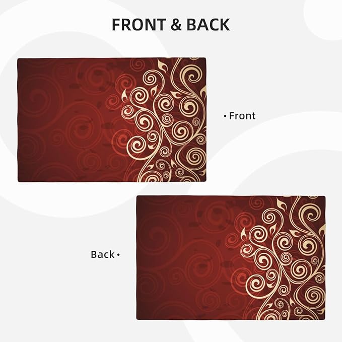Burgundy Placemats Set of 4 Linen Washable Red Floral Swirls Ivy Image Ombre Details Placemat Kitchen Dining Heat-Resistant Place Mats Flower Art Table Mats for Home Party 12x18 Inch