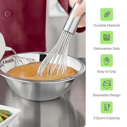 OCS Parts 0.75 Quart Mixing Bowl | 7-Inch Stainless Steel Professional Grade Flat Base Mixing Bowls for Home and Commercial Kitchens | Dishwasher Safe
