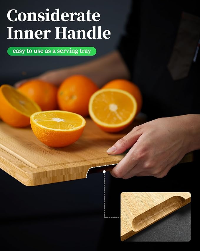 Kitsure Bamboo Cutting Board - Multi-Sizes Wooden Cutting Boards for Kitchen, Convenient Kitchen Essentials with Deep Juice Grooves, Cutting Board for Chopping & Serving, Medium, Natural