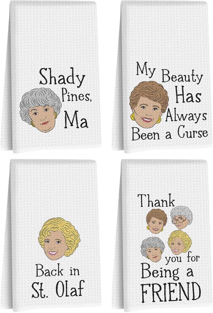 Jztco 4 Pcs Golden Girls Kitchen Towels 24x14 Inch, Golden Girls TV Merchandise Hand Towel, Funny Waffle Weave Hand Towels for Kitchen Home Decor, Girl Gifts for Women Mom