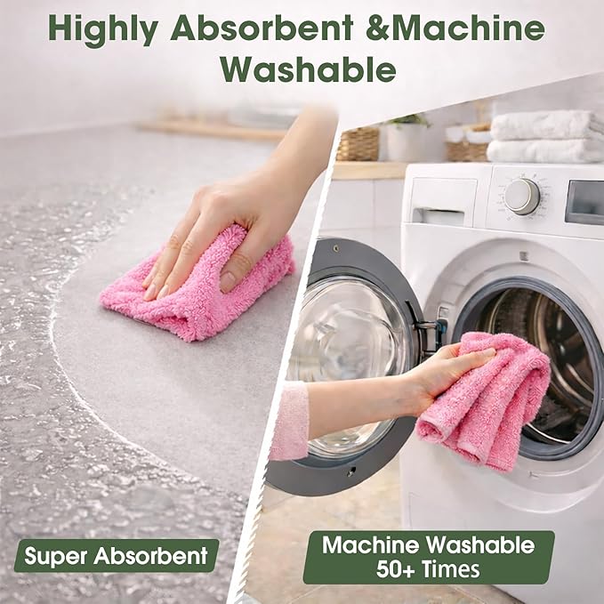 Microfiber Cleaning Cloth Roll - 100 Pack Tear Away Microfiber Paper Towels, Reusable, Washable, Scratch-Free, Kitchen Towels for Car, Home, Kitchen, Glass, Dishes(Pink)