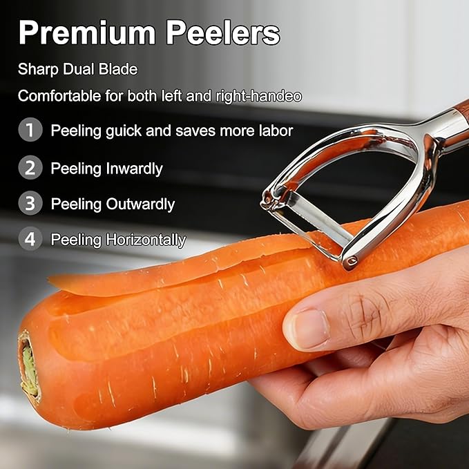 Vegetable Peeler, Premium Y-Shape Potato Peeler, Stainless Steel Multifunctional Kitchen Peeler Real Wood Handle Ultra Sharp Blade Vegetable, Potato, Fruit, Carrot, Apple