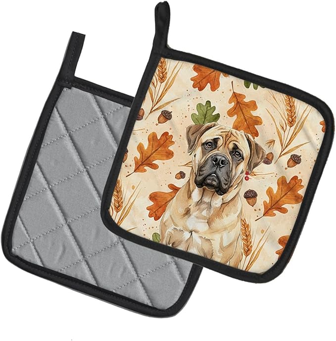 Caroline's Treasures Bullmastiff Heirloom Fall Pair of Pot Holders Pair 7.5x7.5 Quilted Insulated Hot Pads Decorative Kitchen Gift Made in USA