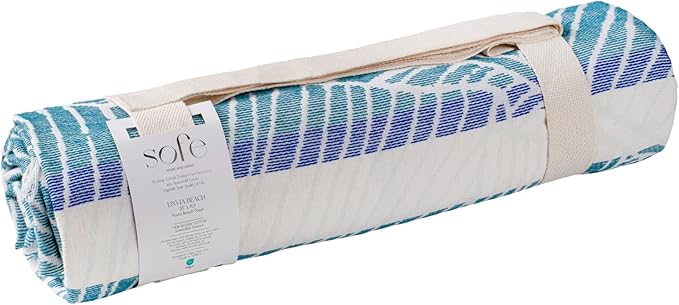 SOFE H&L | LINVIA Foutah Quick Dry Beach Towel Pack of 1 (35” x 70”) Leaves - Green | Lightweight, Premium, Fade Resistant, Durable | Travel Towel, Turkish Beach Towel with Shoulder Strap
