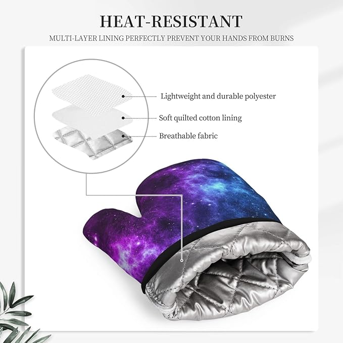 Cool Blue Purple Galaxy Oven Mitts and Pot Holders Sets of 4, Heat Resistant Silicone Oven Mittens and Potholders Gloves Hot Pads for Kitchen Cooking Baking Grilling BBQ Chef