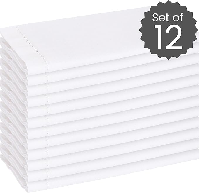 Cotton Clinic Hemstitch Cloth Dinner Napkins – Perfect Everyday Use Table Napkins – Soft Durable Washable – Ideal for Party Wedding Christmas Easter – Set of 12 – 20x20 inches – White