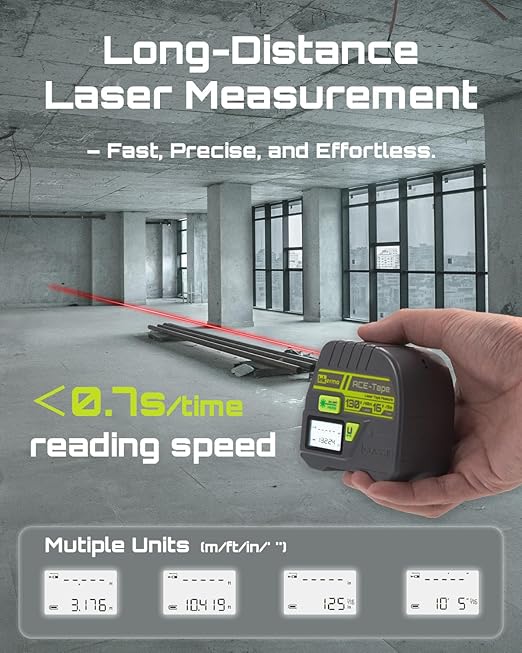 2-in-1 Laser Tape Measure, Inkerma 130Ft/40m Laser Measurement Tool & 16Ft/5m Measuring Tape, Digital Laser Tape Measure with M/in/Ft/Ft+in Units, LCD Display, Self-Locking Tape, Belt Clip