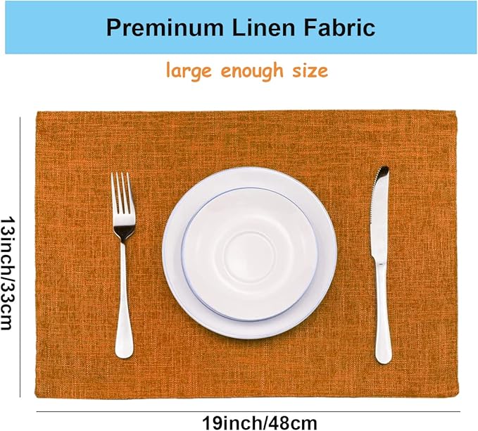 Weabetfu Cloth Placemats Set of 4 Heat Resistant Dining Table Placemmats Cotton Linen Machine Washable Kitchen Table Mats Wrinkle Free Thick Fabric Place Mats,Easy to Clean,13" x 19"